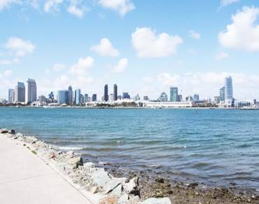 A body of water with a city in the background

Description automatically generated